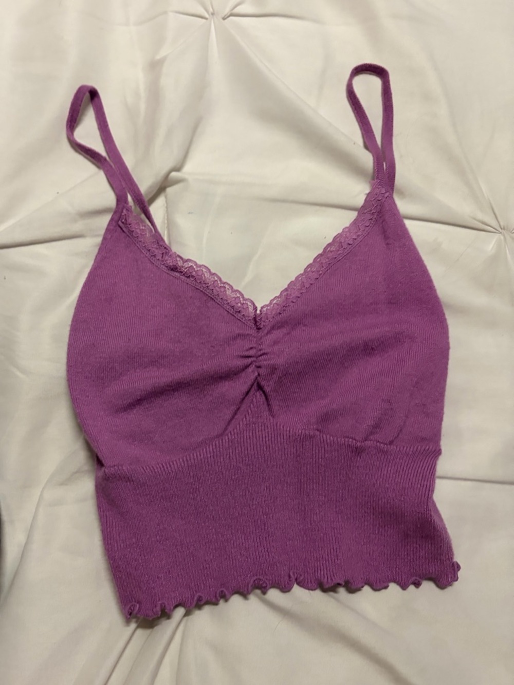 La Hearts Purple Ribbed Lace-Trim Cropped Tank Pacsun